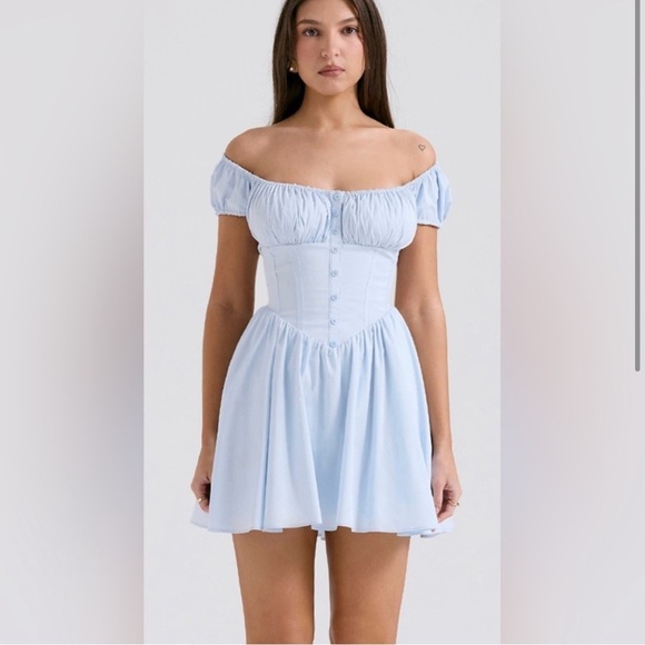 House of CB Nala Dress Light Blue Puffer Sleeve Mini Summer - Picture 2 of 10
